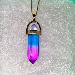 Natural Pink and Blue Quartz Gold Plated over Sterling Silver Necklac…